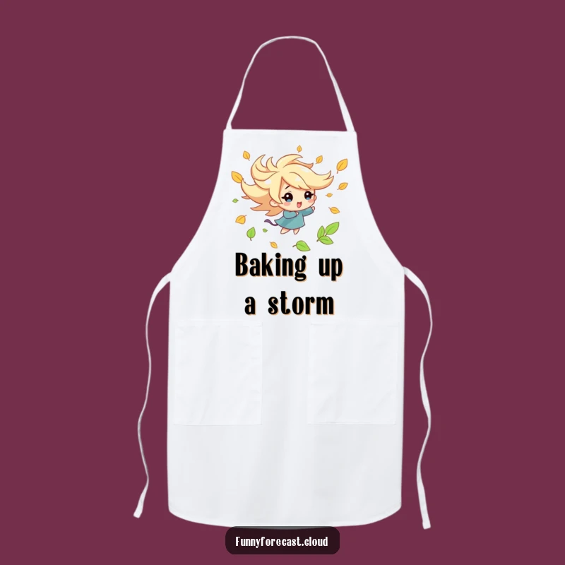 Funny Kawaii Wind Apron: Playful Leaf Swirl Kitchen Humor