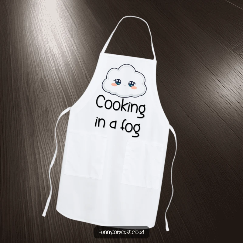 Funny Apron: A foggy cloud with only its eyes peeking out, adding a mysterious and humorous touch to kitchen wear.