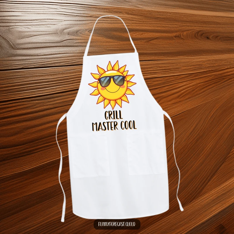 Funny Apron: A smiling sun wearing sunglasses, ready for sunny kitchen adventures.