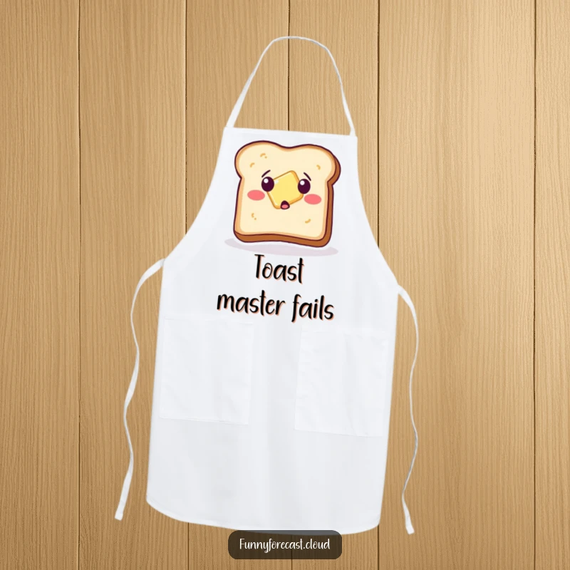 Funny Apron: A surprised piece of toast as butter slides off, ready for kitchen mishaps and fun.