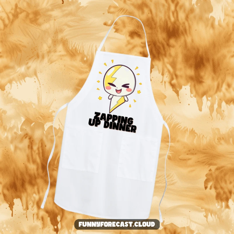Funny Apron: A lightning bolt character winking with crackling energy, great for cooking.
