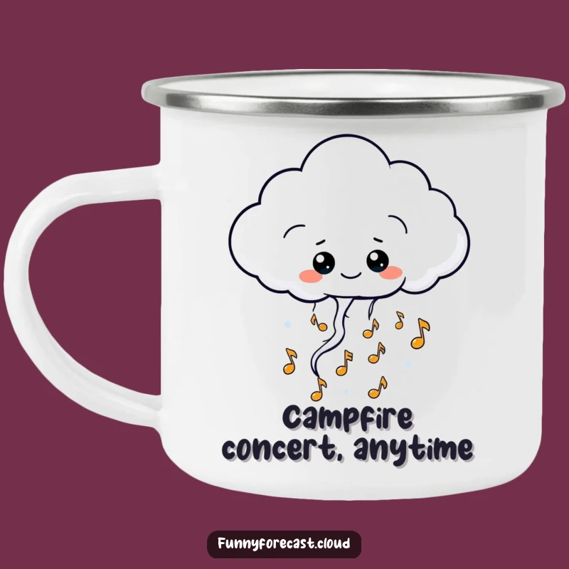 Funny Kawaii Thundercloud Camping Mug: Musical Notes Outdoor Humor