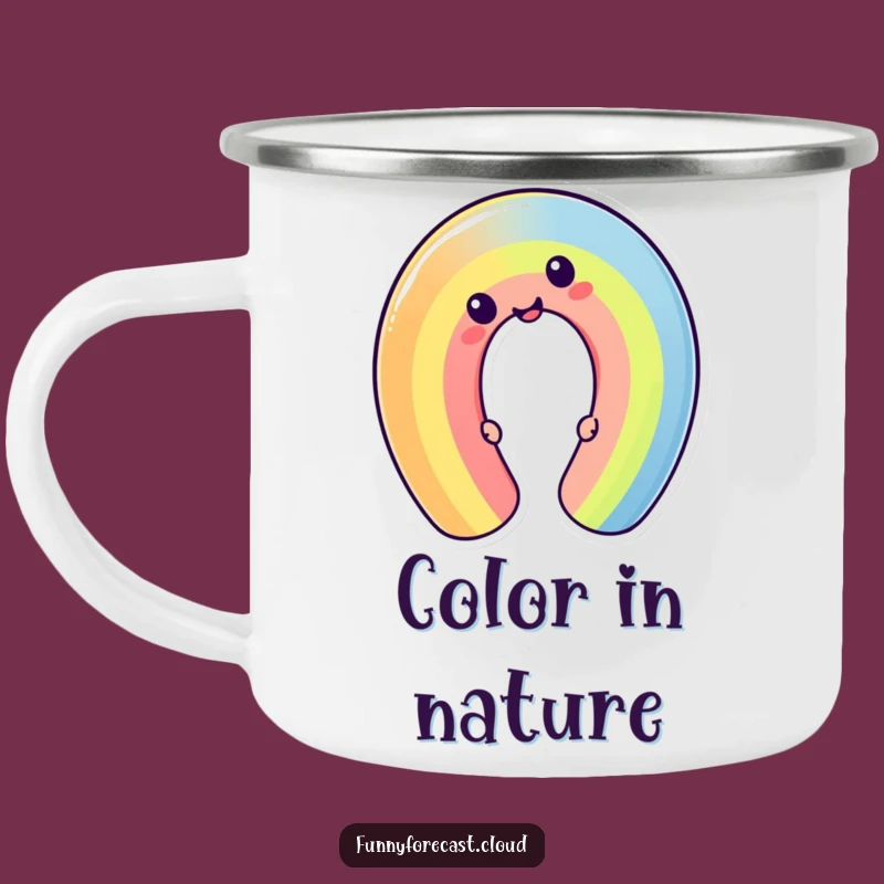 Funny Silly Kawaii Rainbow Bend Camping Mug, Colorful Adventures with Humor