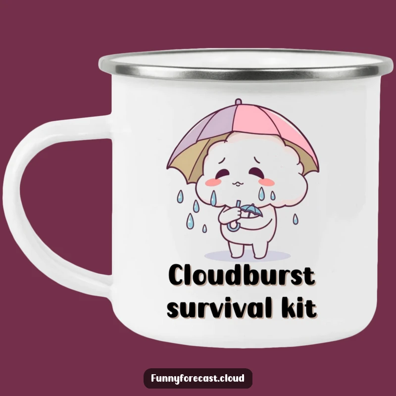 Funny Cloud Umbrella Enamel Mug - Rugged & Hilarious Outdoor Gift