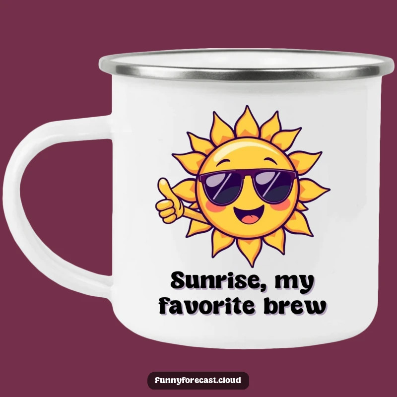 Funny Sun Enamel Camping Mug: Cheerful Character, Outdoor Humor Gift Cup