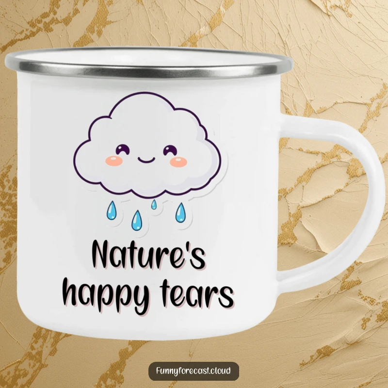 Funny small fluffy kawaii cloud shedding happy tears of rain on this durable mug, a sweet funny gift.