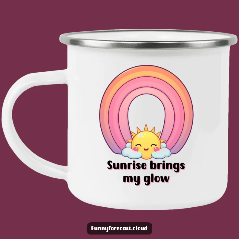 Funny Sun & Rainbow Arch Camping Mug: Sip Your Adventure with a Smile