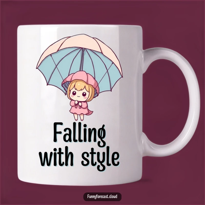 Funny Kawaii Parachute Mug: Cute Character's Umbrella Landing, Perfect Funny Gift