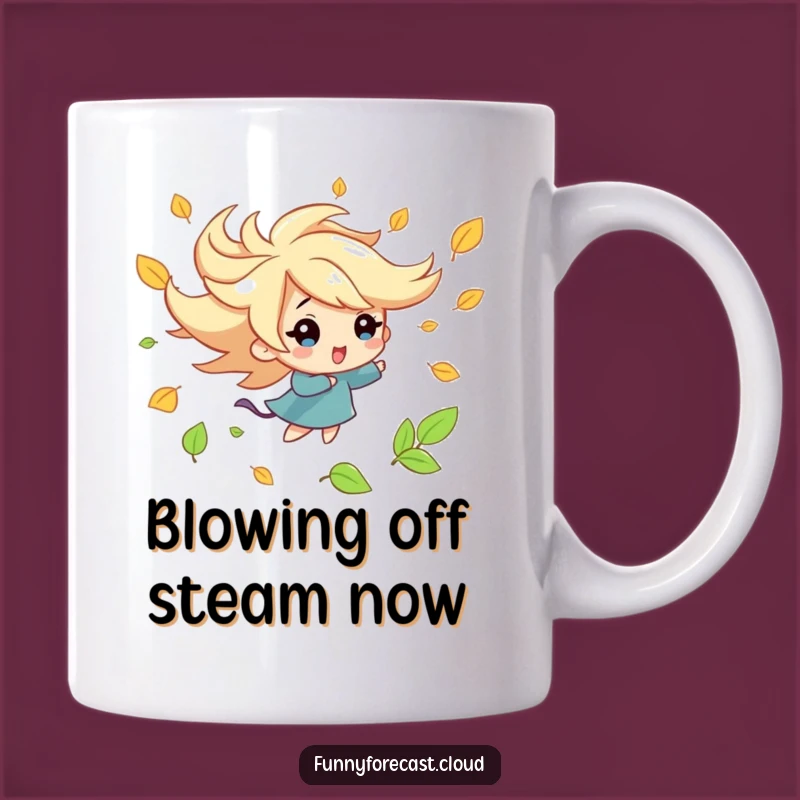 Funny Kawaii Wind Mug: Playful Leaf Swirl Humor Gift