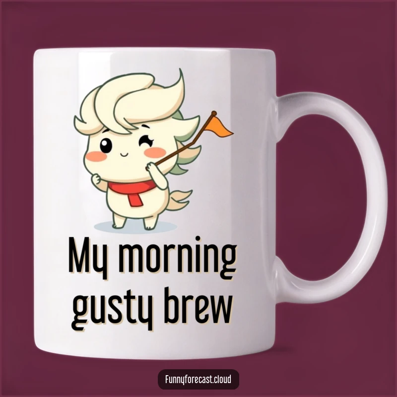 Funny Wind Character Mug: Puffed Cheeks Blowing Flag, Merriment Gift Idea