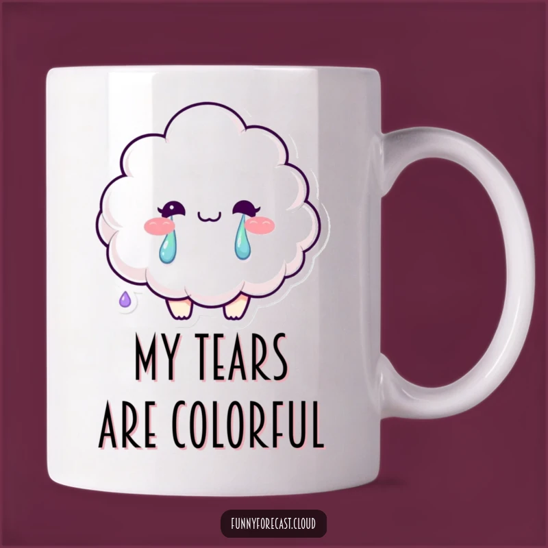 Funny Rainbow Cloud Tears Mug: A Cheerful Character's Emotional Gift