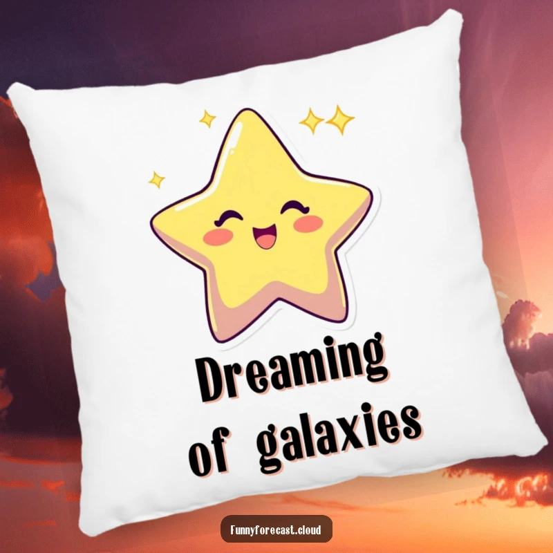 Funny star character twinkling with an excited sparkle, a plush and humorous accent pillow for cozy spaces.