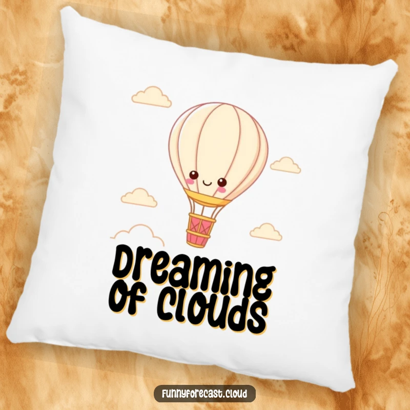 Funny Kawaii Hot Air Balloon Pillow with a cute character suspended in a sky, designed for comfort and visual appeal.