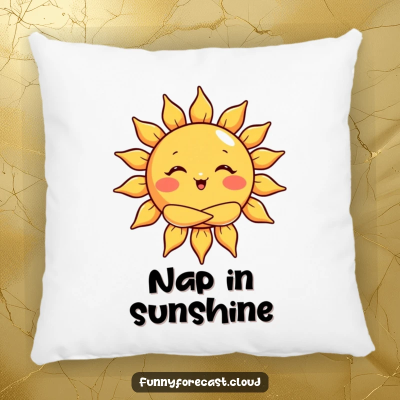 Funny pillow with a sun character giving a big warm hug, offering cheerful and cozy comfort.