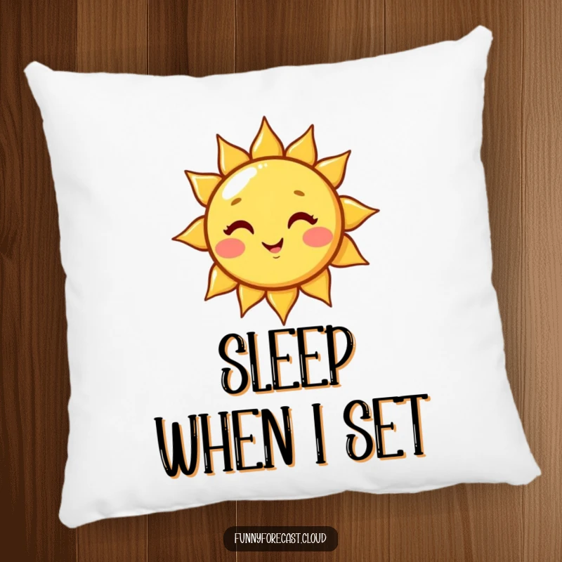 Funny cute kawaii sun character winking, casting a beam of light. A soft and humorous pillow for comfort.