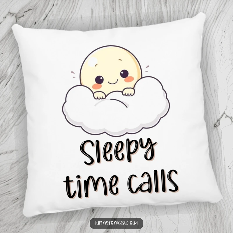 Funny decorative pillow with a smiling moon peeking from a cloud, perfect for adding gentle comfort and cheer.