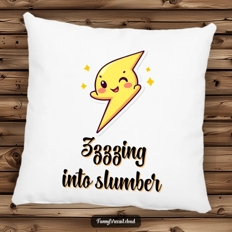 Funny pillow featuring a zipping lightning bolt character with a playful wink, bringing electric energy and humorous comfort to any seating area.