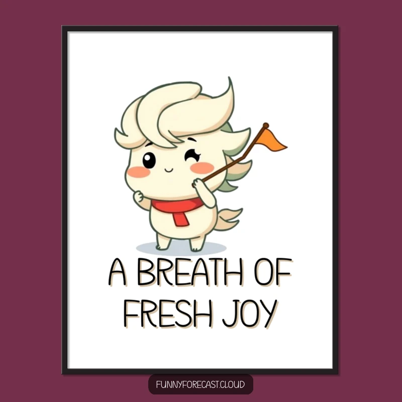 Funny Wind Digital Art Print: Puffed Cheeks, Merrily Blowing Flag Humor Decor