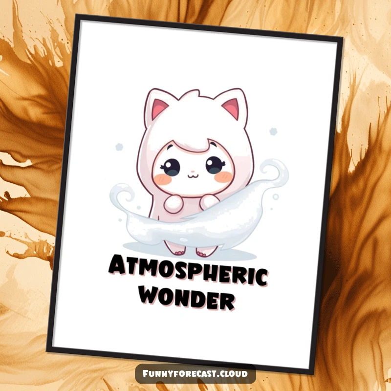 Funny digital art of a fog character playfully peeking from a misty swirl, creating a fun, mysterious atmosphere.