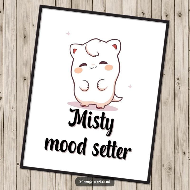 Funny fog character playfully peeking from behind a misty swirl, a high-resolution digital art print for ethereal decor.