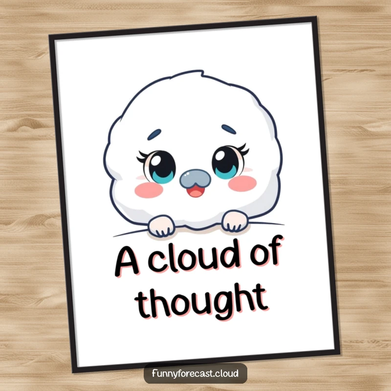 Funny kawaii fog character digital art print, peeking with wide, curious eyes, mysterious and whimsical illustration, instant download.