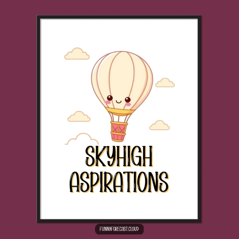Funny Kawaii Hot Air Balloon Digital Art: Whimsical Floating Character Decor, Perfect Funny Gift