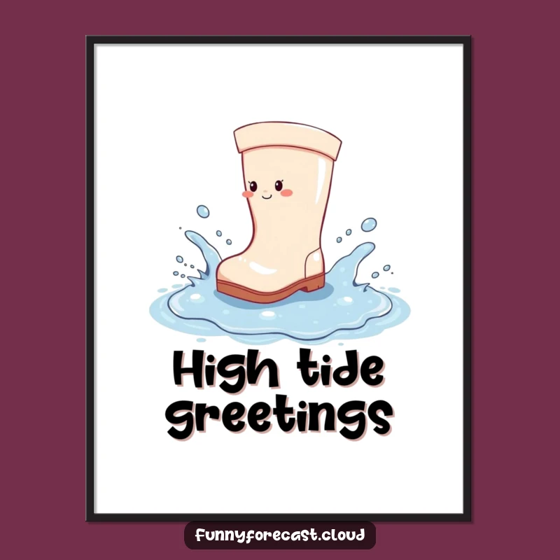 Funny Rain Boot Digital Art: Cheerful Splash Scene, Unique Humorous Gift for Walls