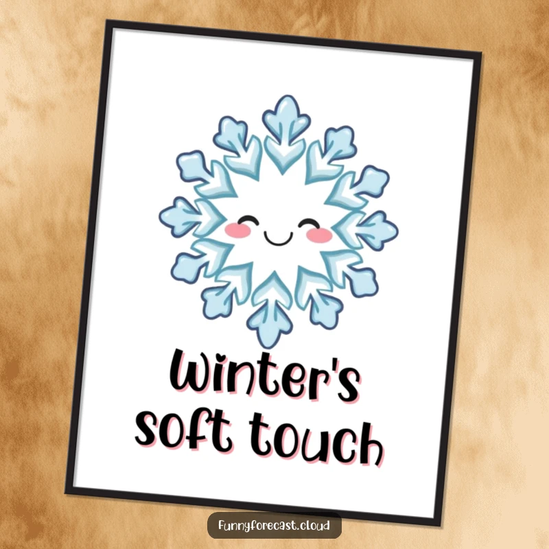 Funny digital art print: A cheerful snowflake with a tiny smile, bringing gentle winter vibes to digital spaces.