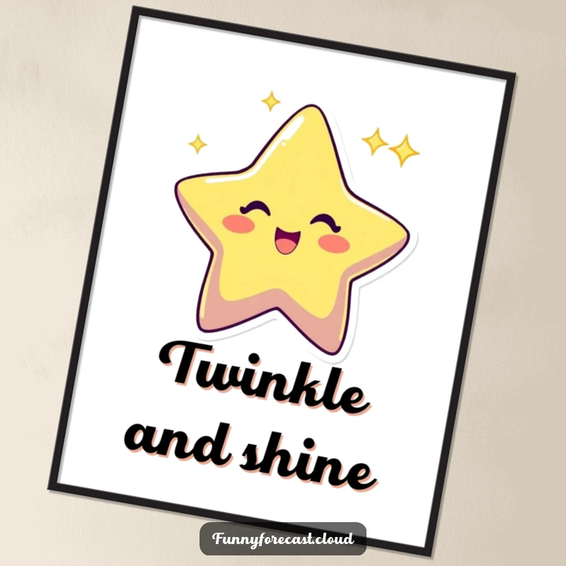 Funny star character twinkling with an excited sparkle, a high-resolution digital art print for vibrant decor.