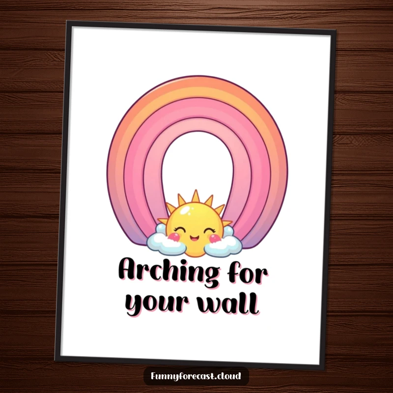 Funny Digital Art: A smiling sun with a colorful rainbow character arching, creating a joyful and uplifting visual.