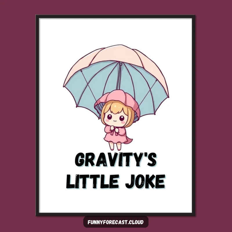 Funny Kawaii Parachute Digital Art: Character's Umbrella Descent Print, Perfect Funny Gift