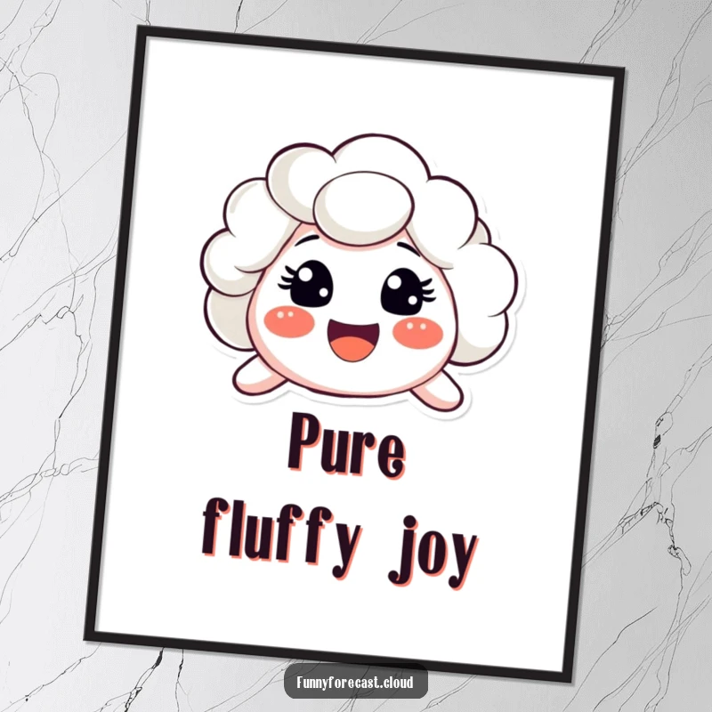 Funny digital art print of a cloud character with an enormous, surprised, and happy smile. Cheerful decor.