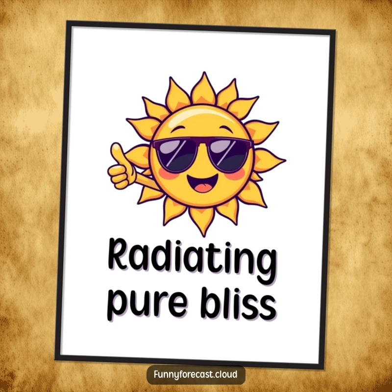 Funny digital art print of a cheerful sun character wearing sunglasses and giving a thumbs-up, perfect for instant wall decor and gifts.