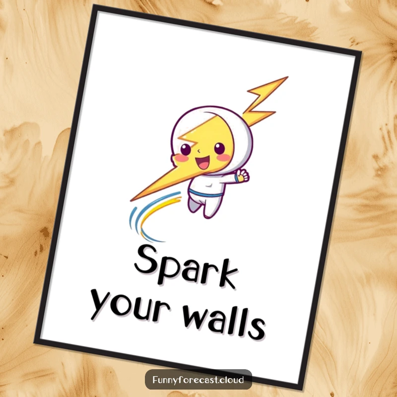 Funny digital art of a playful lightning bolt character zipping with a streak, symbolizing speed and fun.