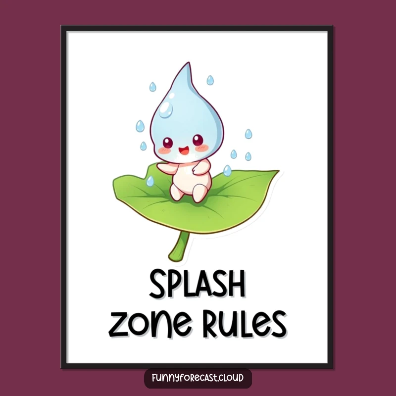 Funny Raindrop Bouncing Leaf Digital Print: Instant Joy for Your Walls