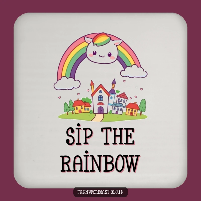 Funny Kawaii Rainbow Town Coaster Set - Cheerful Table Decor Gift