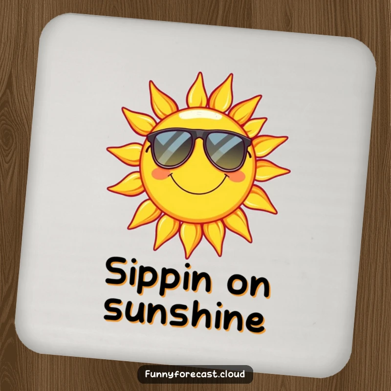 Funny Coaster: A smiling sun wearing sunglasses, adding a cool and relaxed touch to any surface.