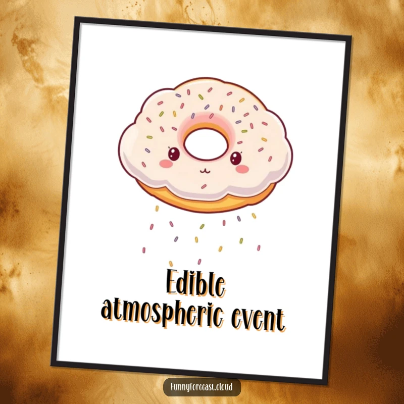 Funny Poster: A dreamy cloud shaped like a donut, showering the viewer with tiny, colorful sprinkles.