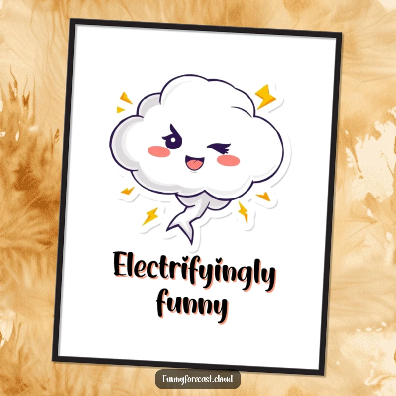 Funny poster art featuring a cute, mischievous thundercloud character winking, with energetic lightning bolts zipping around it.