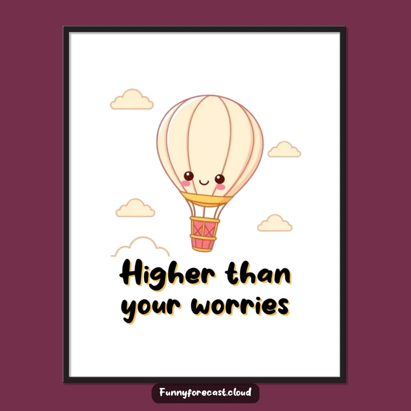 Funny Kawaii Hot Air Balloon Poster: Whimsical Floating Character Wall Art, Perfect Funny Gift