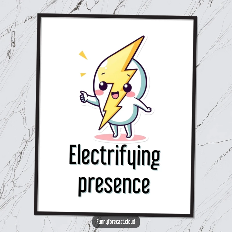 Funny cute lightning bolt character striking a whimsical zig-zag on a poster, for energetic wall decor.