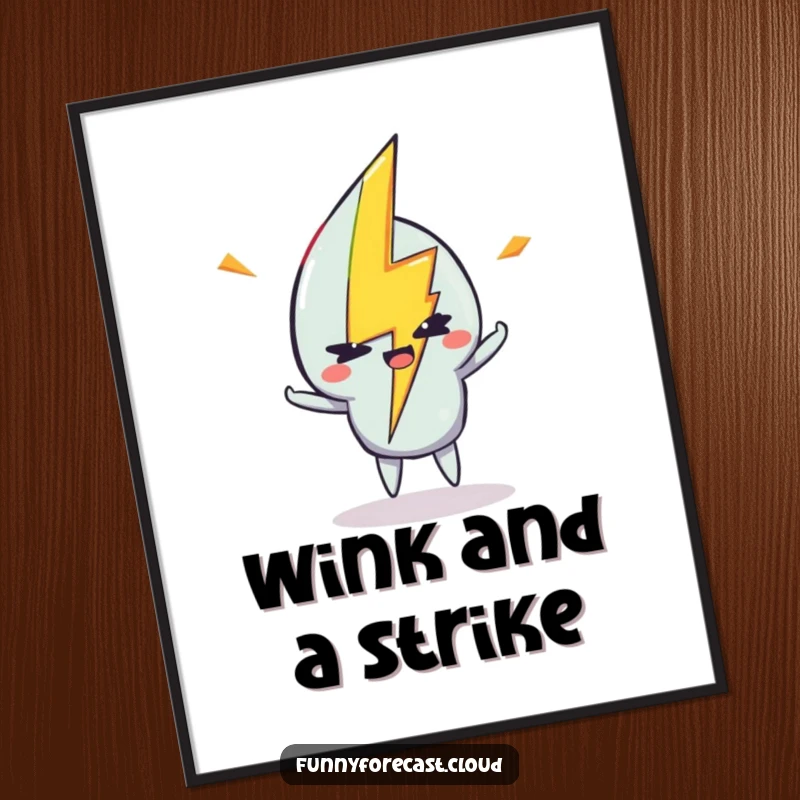 Funny poster art of a lightning bolt character striking with a mischievous wink, adding energetic decor.
