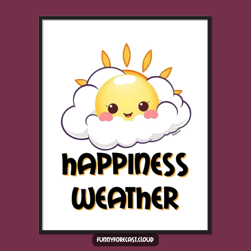 Funny Kawaii Sun Cloud Poster, Cheerful Wall Art Gift
