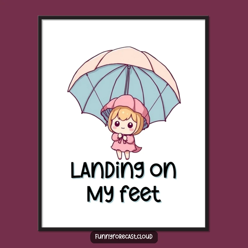 Funny Kawaii Parachute Poster: Character's Umbrella Descent Art, Perfect Funny Gift