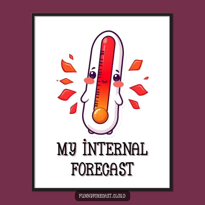Funny Kawaii Thermometer Poster: Blushing Heat Art Print