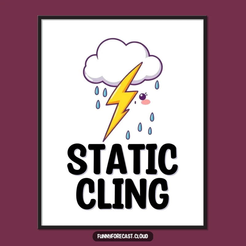 Funny Kawaii Lightning Cloud Poster - Adorable Wall Art Gift