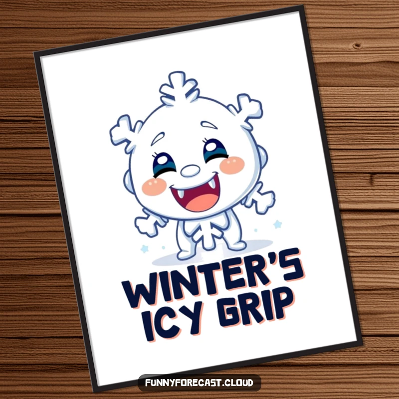 Funny poster print of a shivering snowflake character with chattering teeth, adding a humorous and dramatic winter scene to any wall.