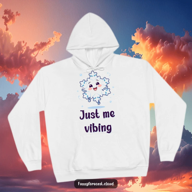Funny hoodie with a joyful, dizzy-spinning snowflake character, offering warmth and a touch of winter's playful madness.
