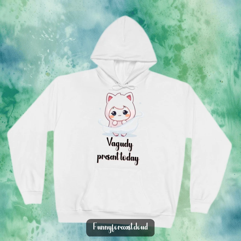 Funny hoodie featuring a fog character playfully peeking from mist, offering cozy comfort and intrigue.