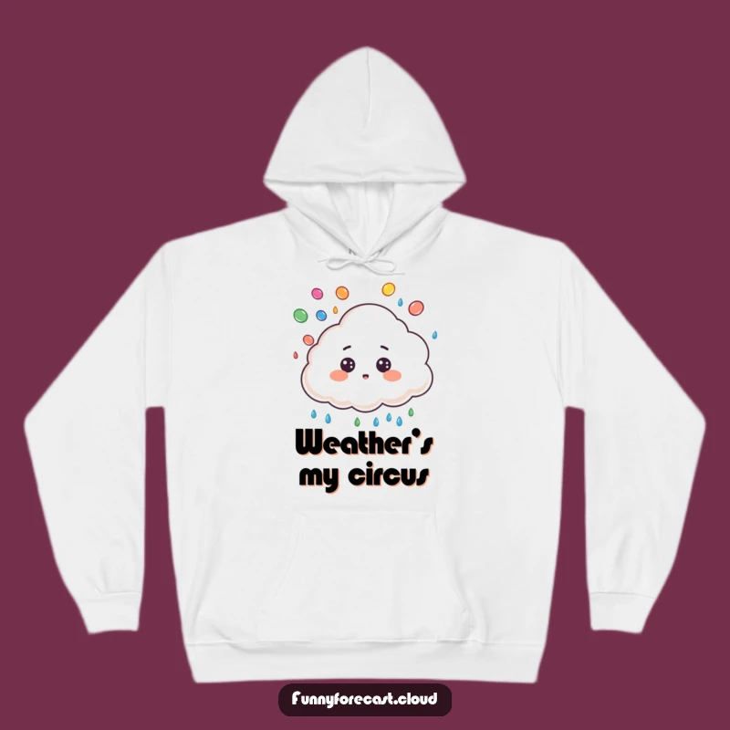 Funny Surprised Cloud Raindrop Juggling Hoodie - Cozy Weather Sweatshirt Gift!
